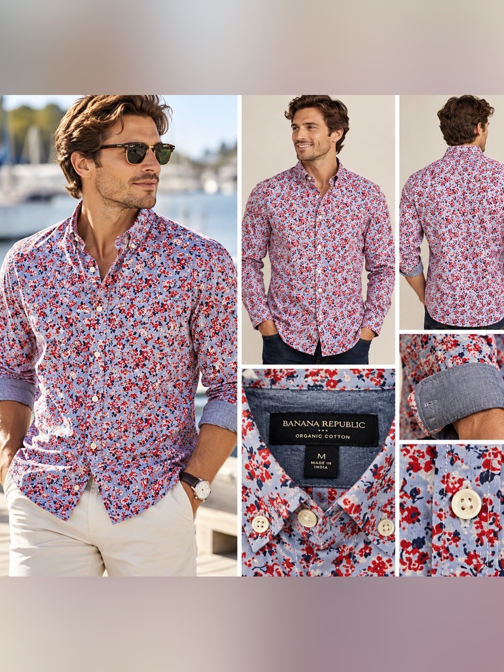 Banana Republic Men’s Floral Button Down Shirt Medium Organic Cotton Untucked